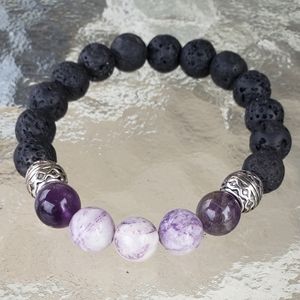 Lepidolite/Amethyst w/Lava rocks bracelet!!